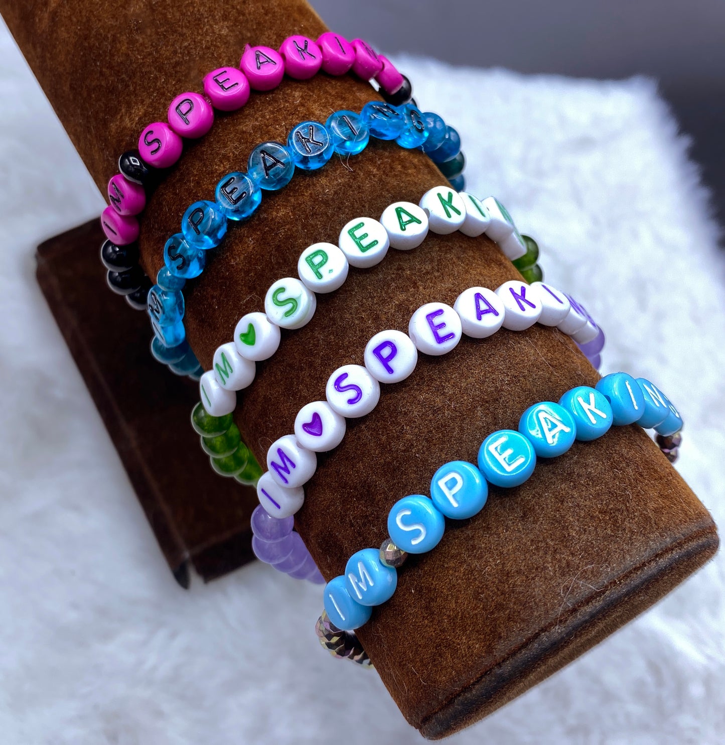 I'm Speaking Gemstone phrase Bracelets