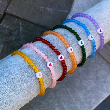 Multi Colored Jade Gemstone and Heart Bracelet