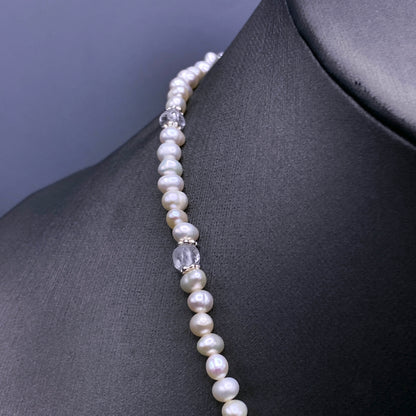 Pearl and Silver Peace Sign Pendant beaded necklace
