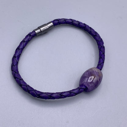 Amethyst Leather Bracelets with Magnetic Clasp