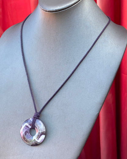 Amethyst Donut and Leather Necklace