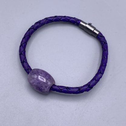 Amethyst Leather Bracelets with Magnetic Clasp