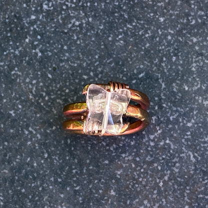 Brass and Quartz gemstone Butterfly Ring