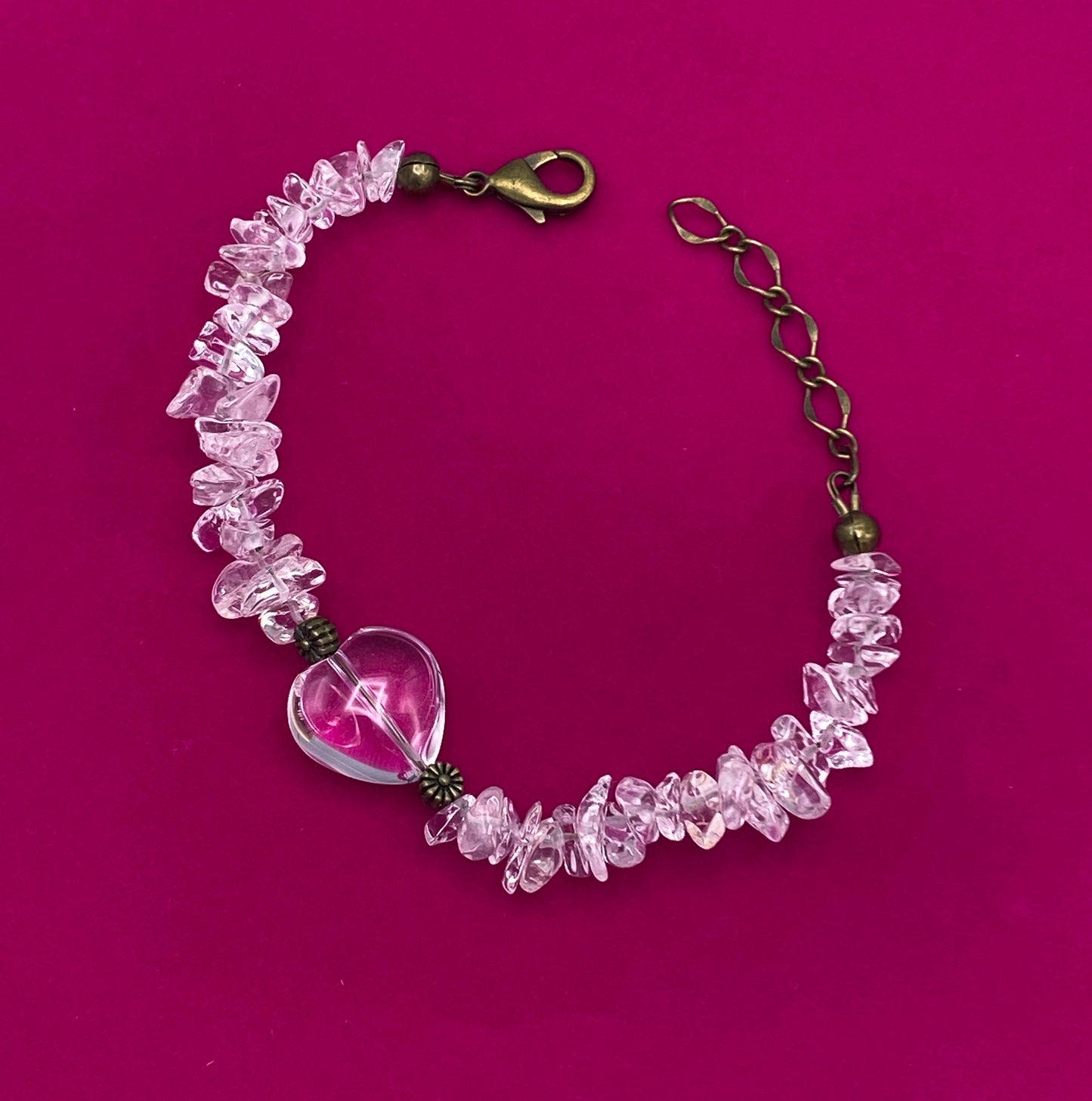 Clear Quartz gemstone Heart Clasp Bracelet