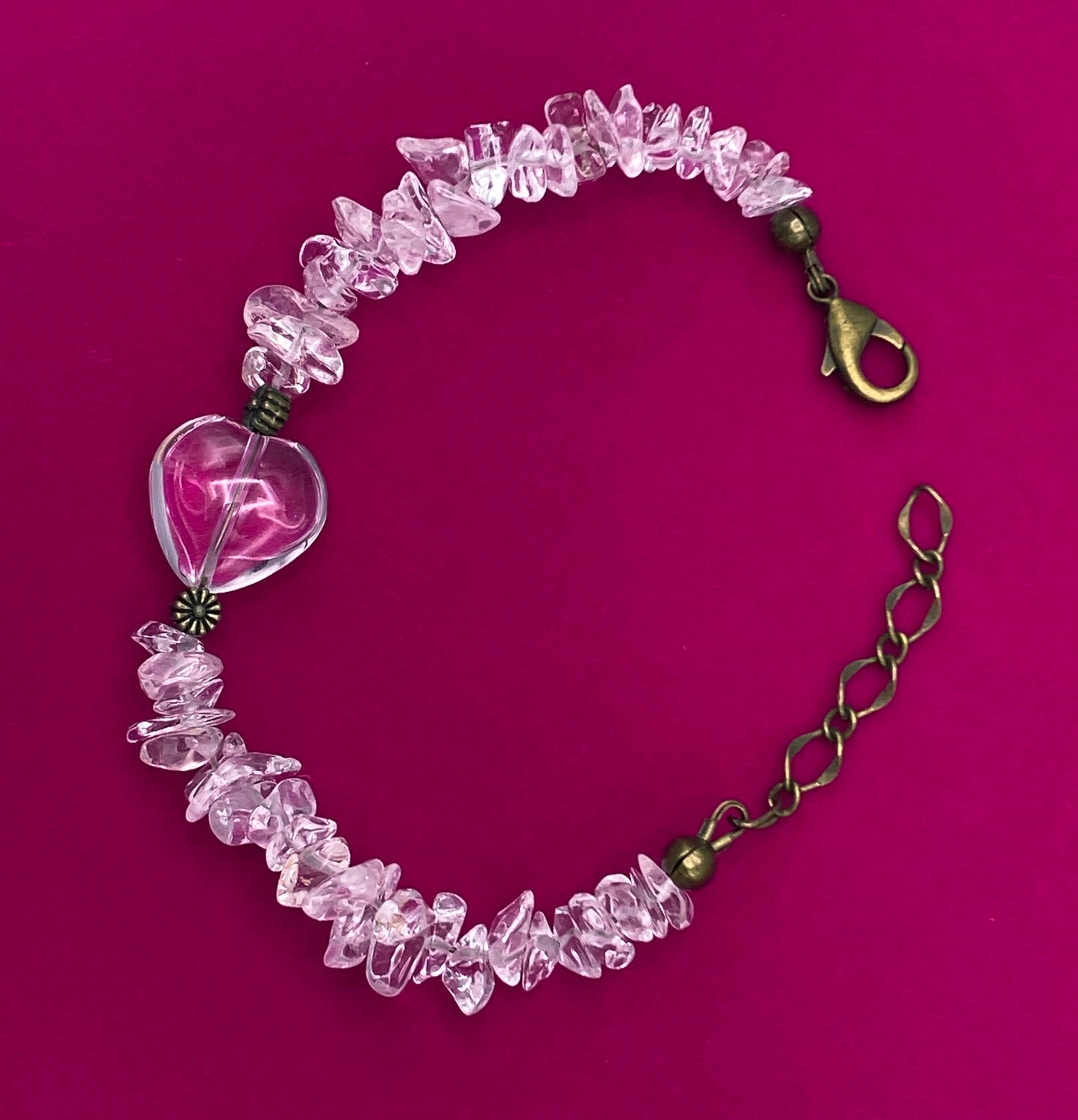 Clear Quartz gemstone Heart Clasp Bracelet