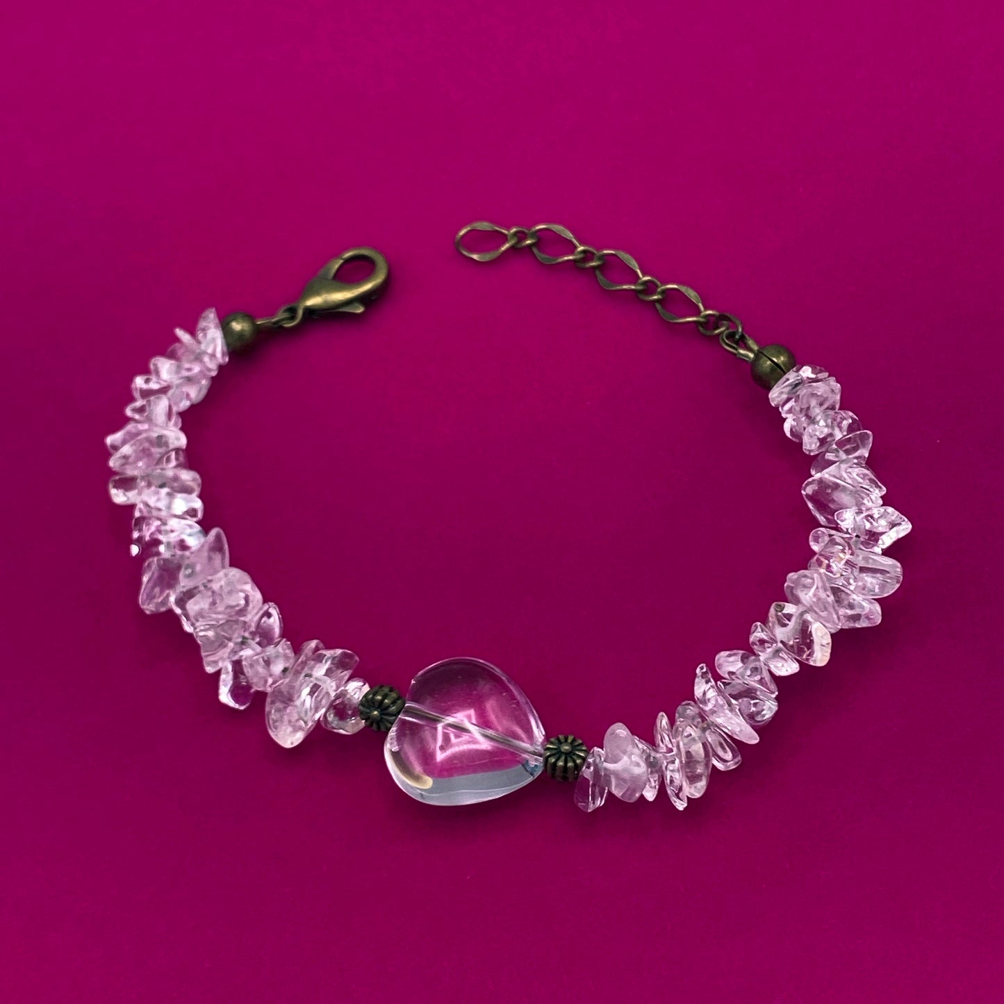 Clear Quartz gemstone Heart Clasp Bracelet
