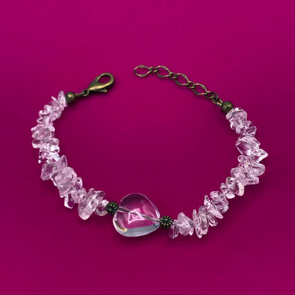 Clear Quartz gemstone Heart Clasp Bracelet