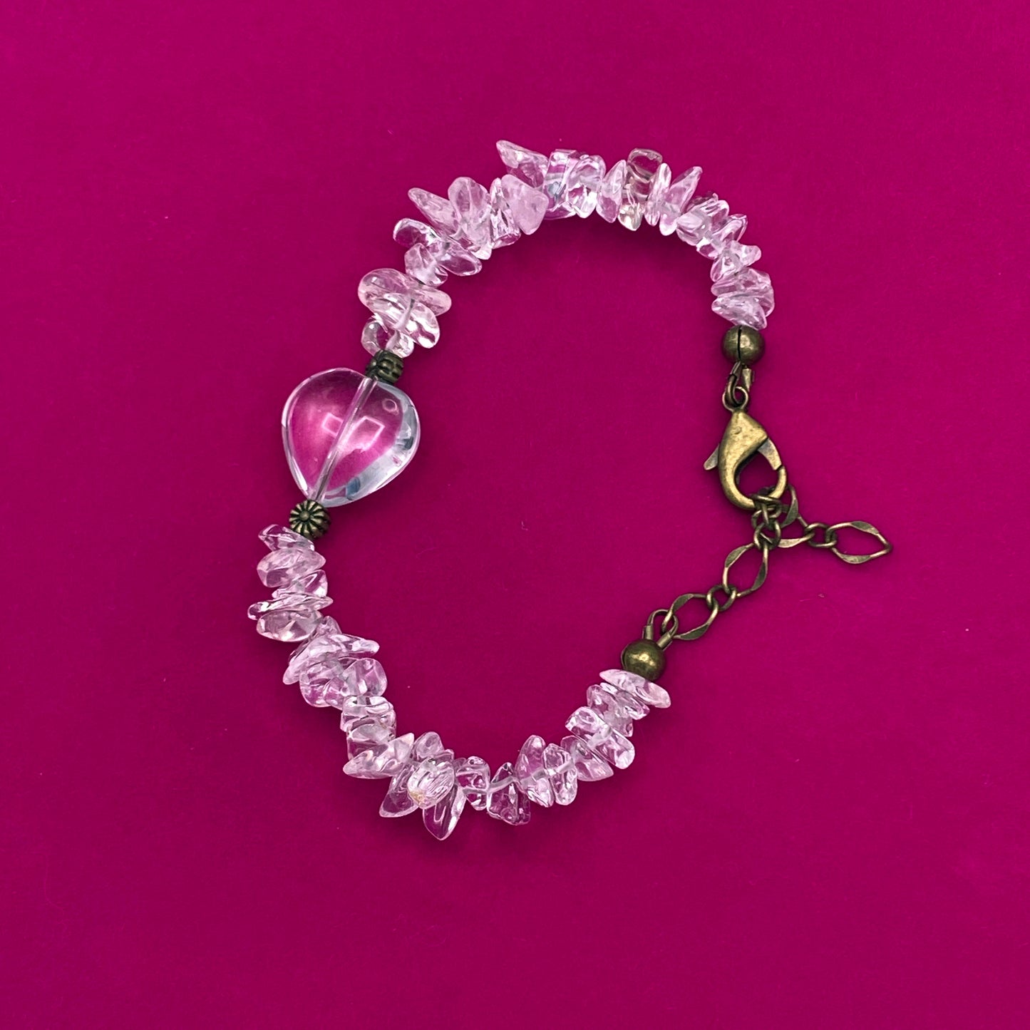 Clear Quartz gemstone Heart Clasp Bracelet