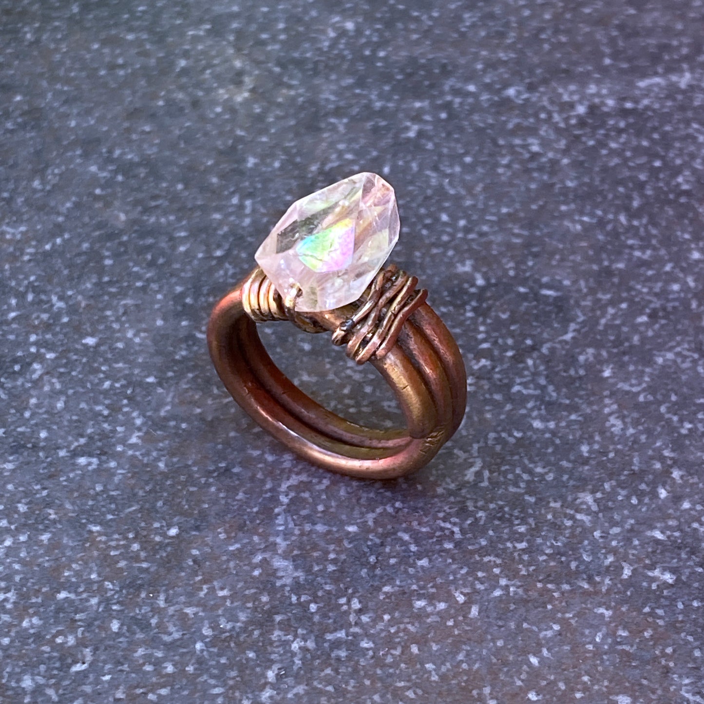 Brass and quartz ring