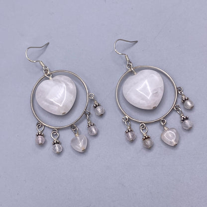 Pale Rose Quartz Heart and Sterling Silver dangle Earrings