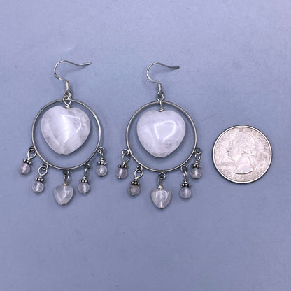 Pale Rose Quartz Heart and Sterling Silver dangle Earrings