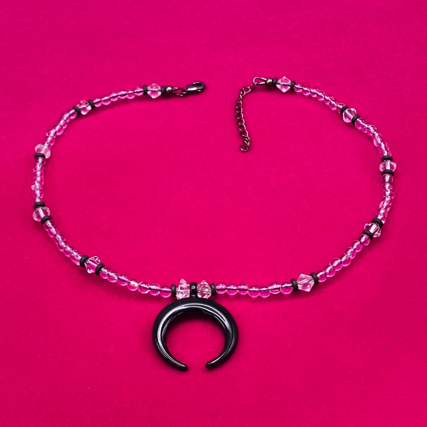 Clear Quartz and Herkimer Diamond Moon Necklace