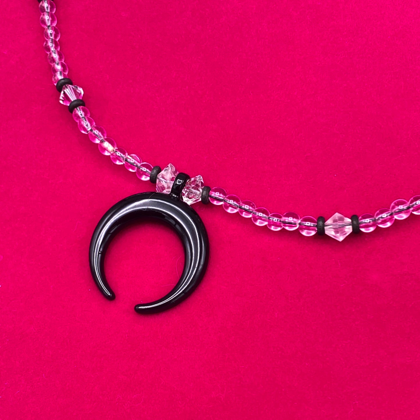 Clear Quartz and Herkimer Diamond Moon Necklace