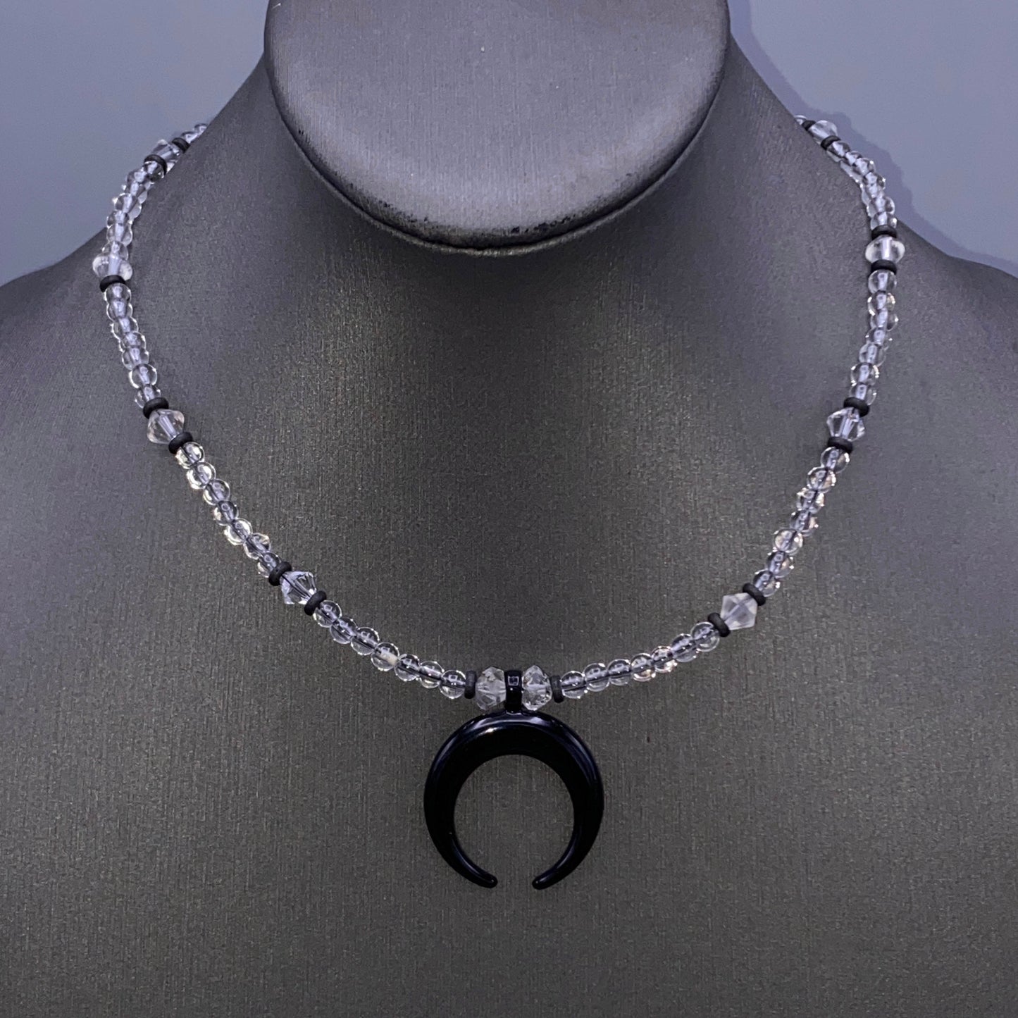 Clear Quartz and Herkimer Diamond Moon Necklace