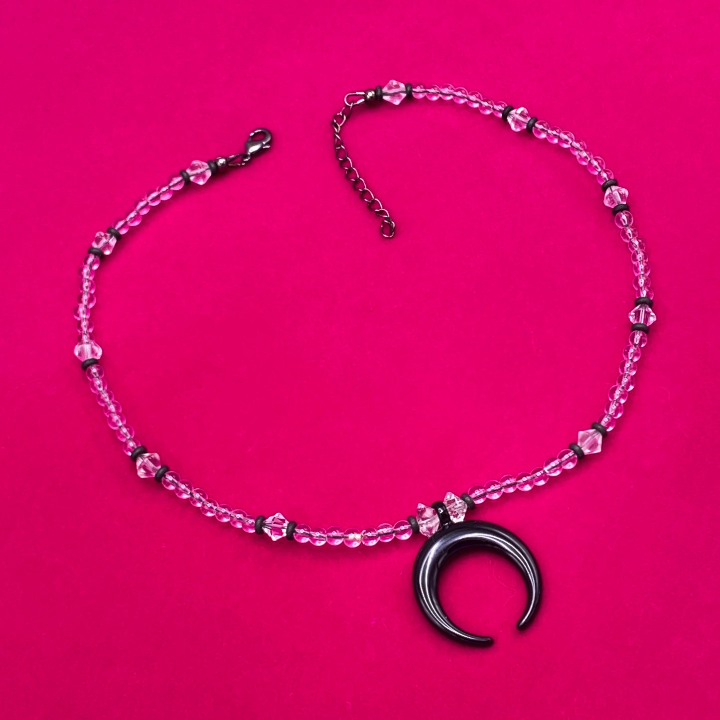 Clear Quartz and Herkimer Diamond Moon Necklace
