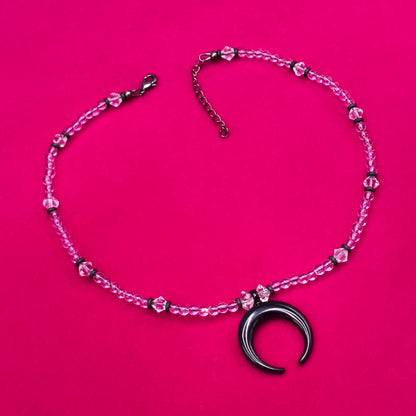 Clear Quartz and Herkimer Diamond Moon Necklace