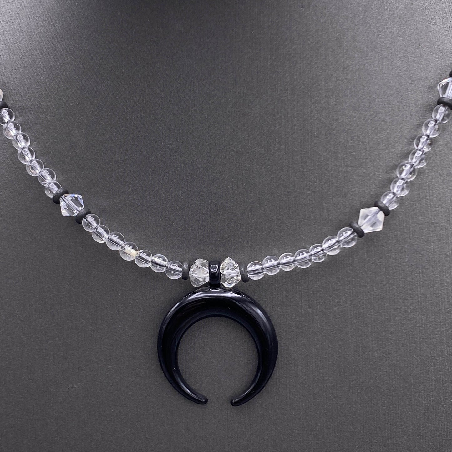 Clear Quartz and Herkimer Diamond Moon Necklace