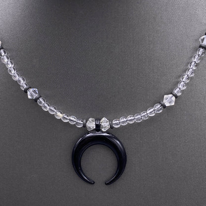 Clear Quartz and Herkimer Diamond Moon Necklace