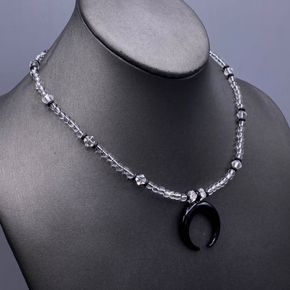 Clear Quartz and Herkimer Diamond Moon Necklace