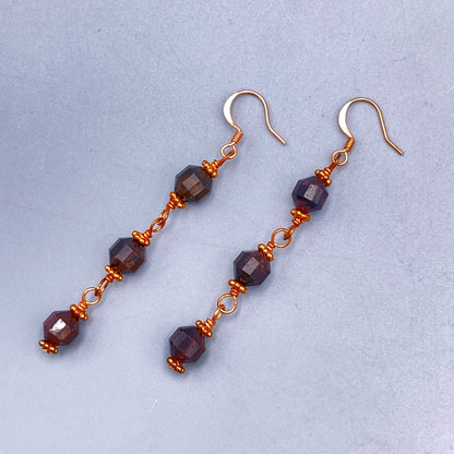 Garnet and Copper Dangle Earrings