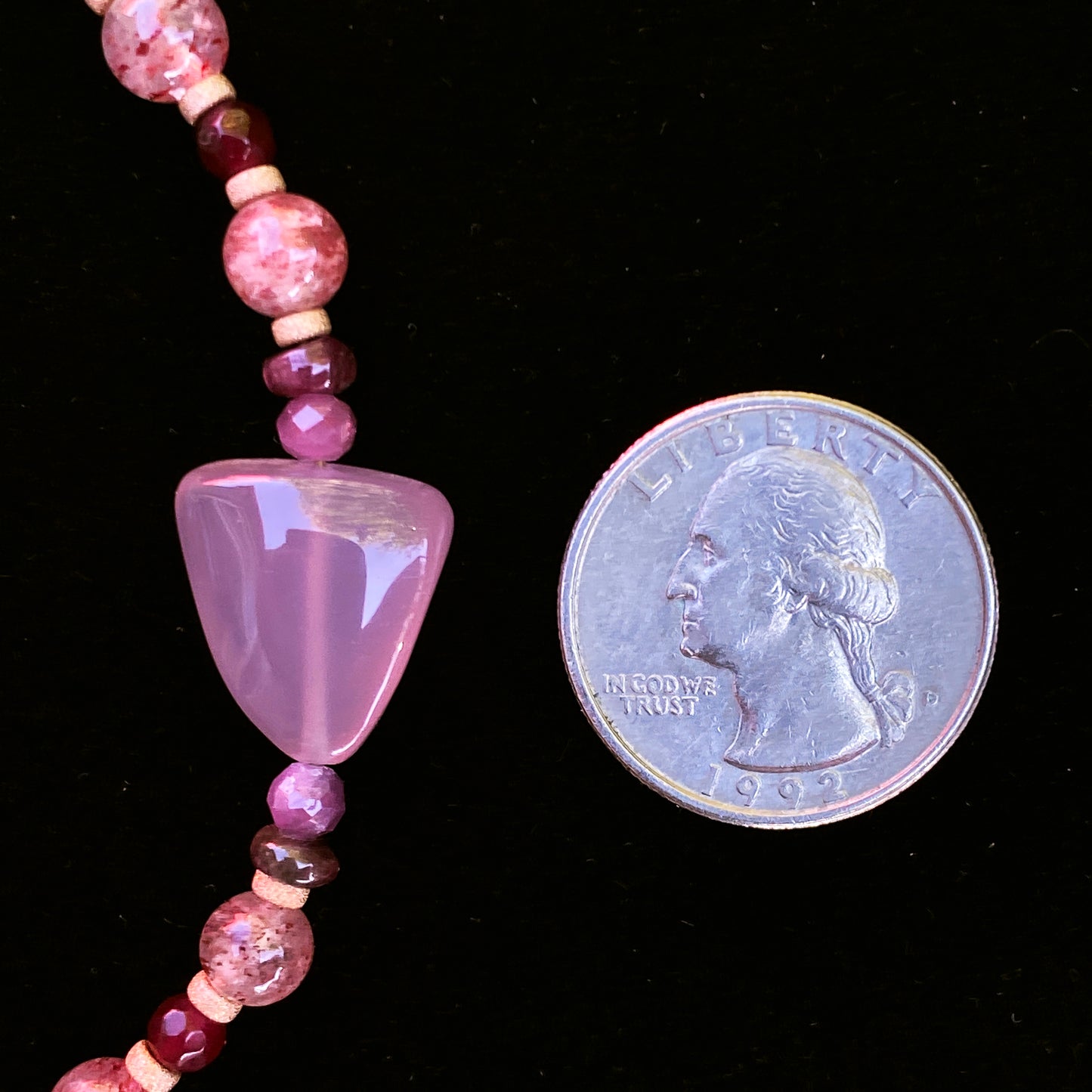 Chalcedony, Cherry Quartz, Garnet, and pink Tourmaline gemstone bracelet