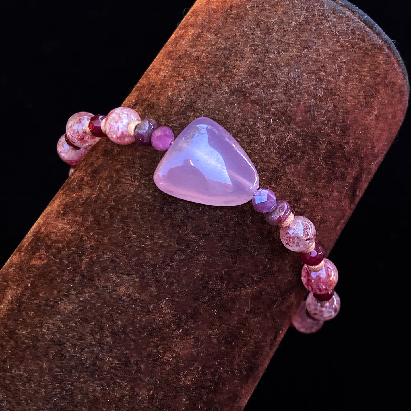 Chalcedony, Cherry Quartz, Garnet, and pink Tourmaline gemstone bracelet