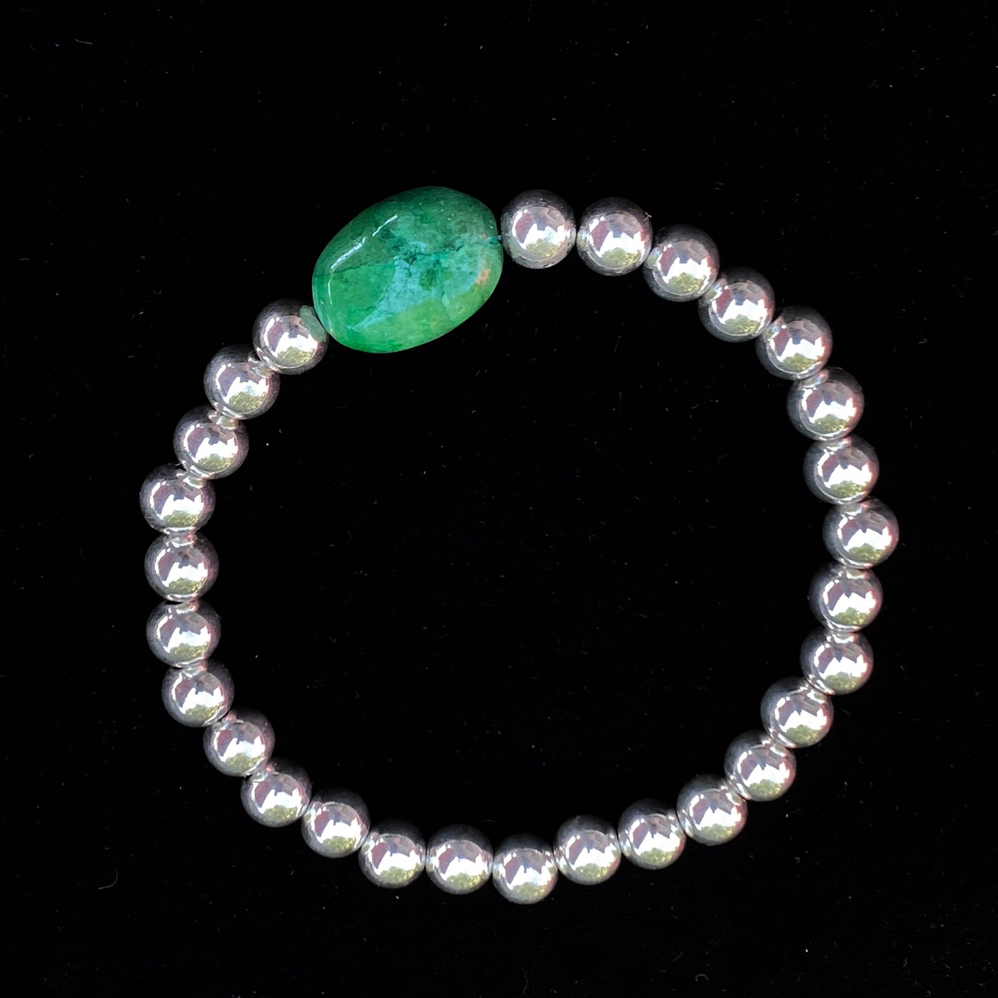 Vintage Silver Bead with Emerald gemstone bracelet