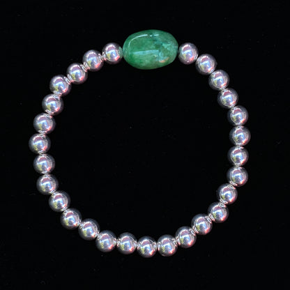 Vintage Silver Bead with Emerald gemstone bracelet