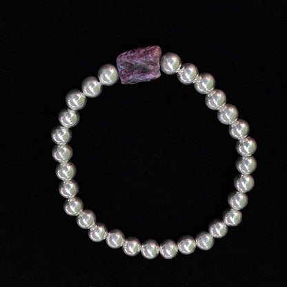 Ruby Gemstone with Vintage Sterling Silver bead stretch bracelet