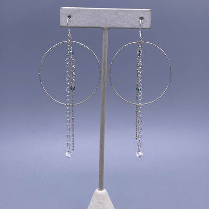 Silver Hoop Dangle Crystal Gemstone Earrings