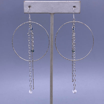 Silver Hoop Dangle Crystal Gemstone Earrings