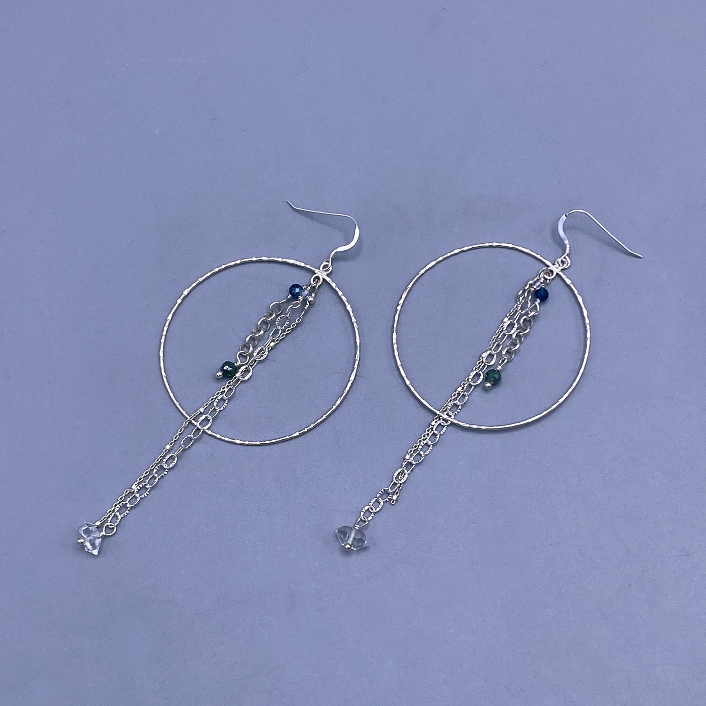 Silver Hoop Dangle Crystal Gemstone Earrings