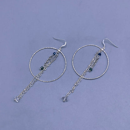 Silver Hoop Dangle Crystal Gemstone Earrings