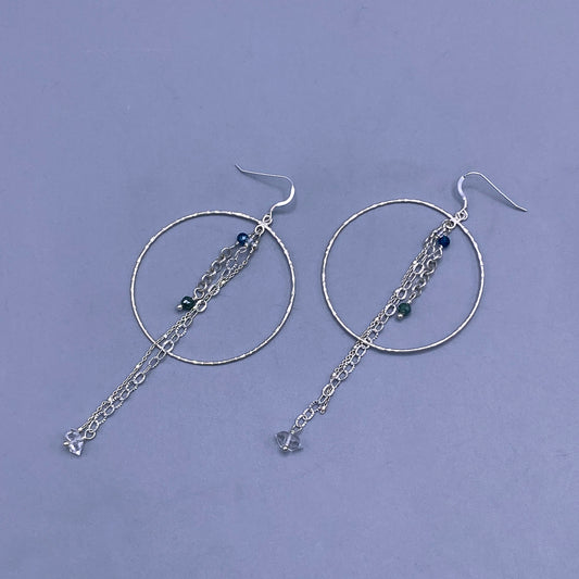Silver Hoop Dangle Crystal Gemstone Earrings