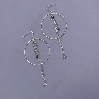 Silver Hoop Dangle Crystal Gemstone Earrings