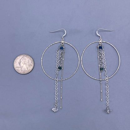 Silver Hoop Dangle Crystal Gemstone Earrings