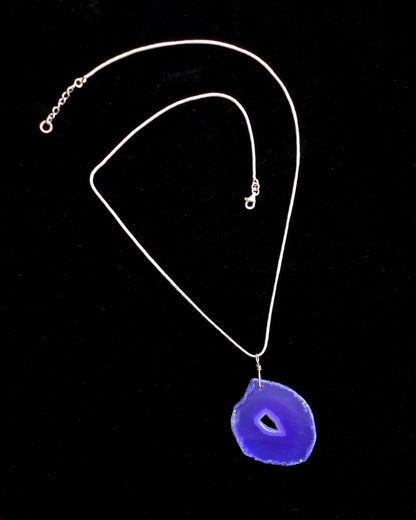 Sterling Silver chain with a Purple Agate slice pendant