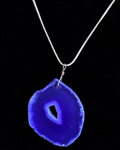 Sterling Silver chain with a Purple Agate slice pendant