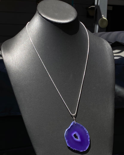 Sterling Silver chain with a Purple Agate slice pendant