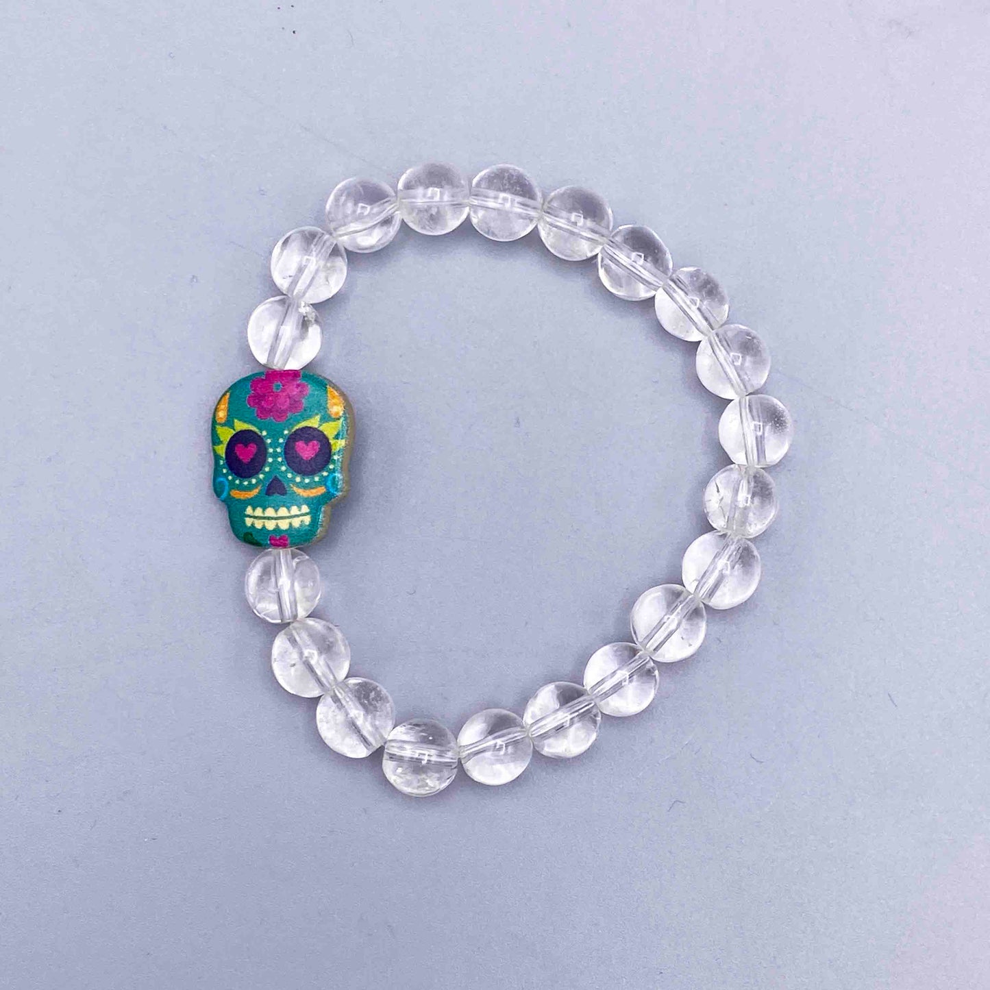 Metal Skull on gemstone beaded bracelet