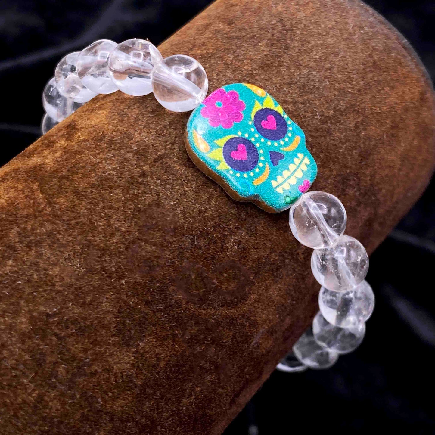 Metal Skull on gemstone beaded bracelet