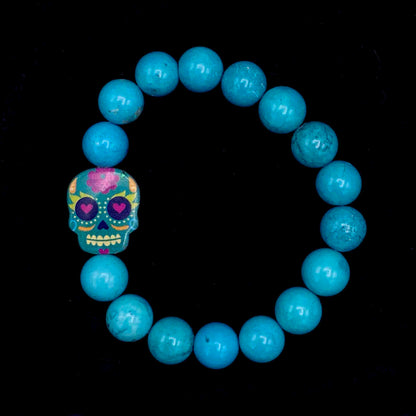 Metal Skull on gemstone beaded bracelet