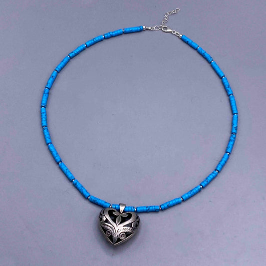 Turquoise gemstone and Silver Heart Pendant Necklace