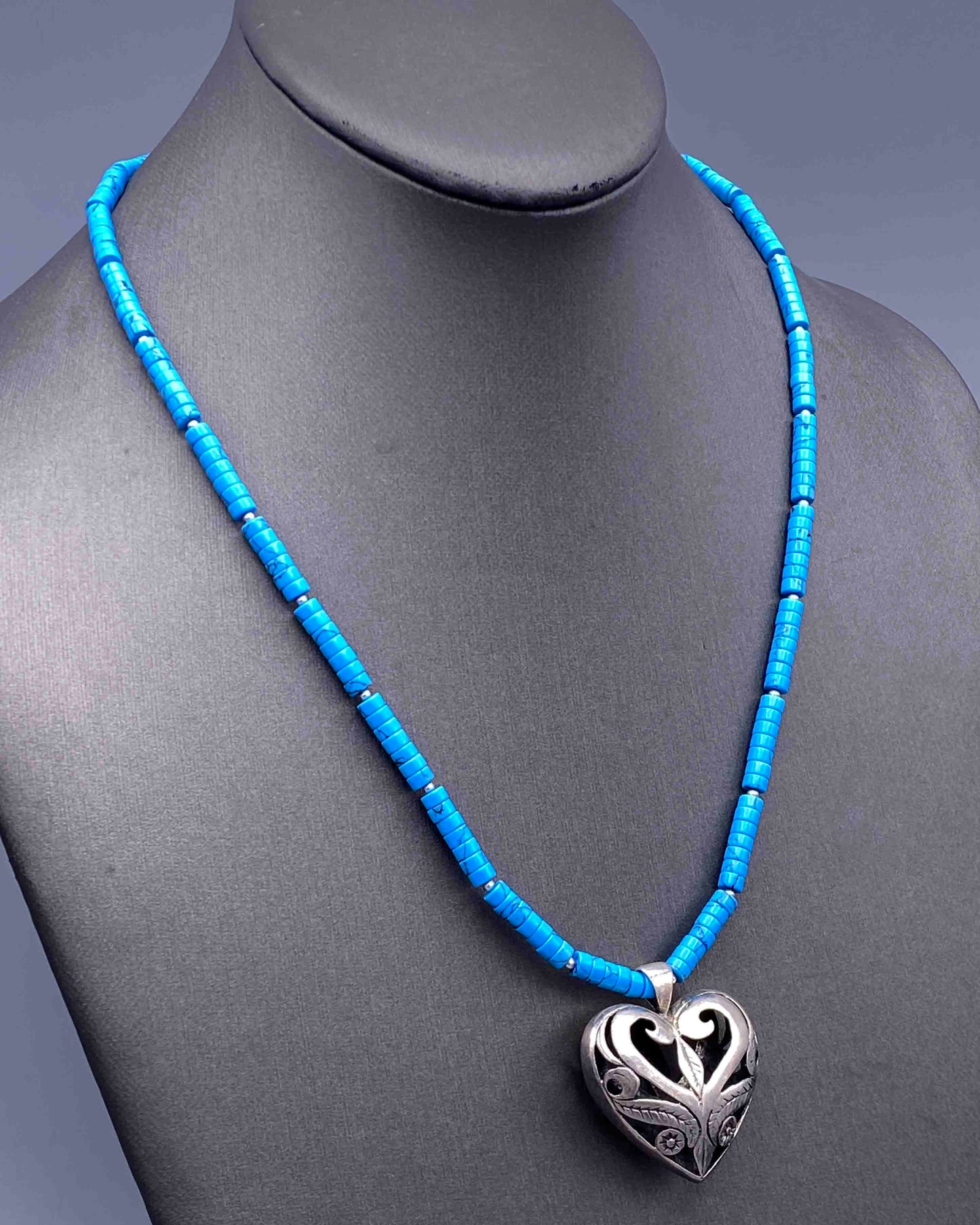 Turquoise gemstone and Silver Heart Pendant Necklace