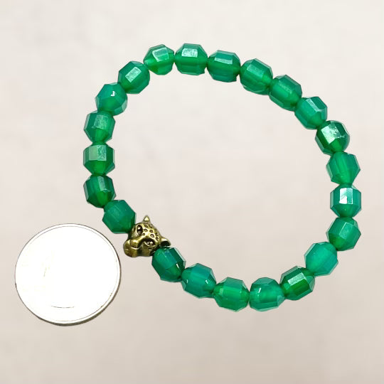 Green Agate and Leopard  Charm Bracelet