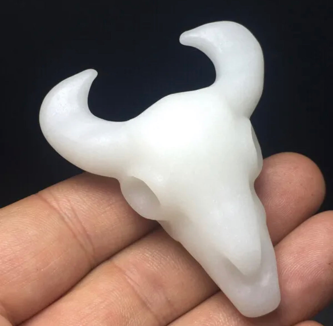 Natural White Jade Cow Skull Statue