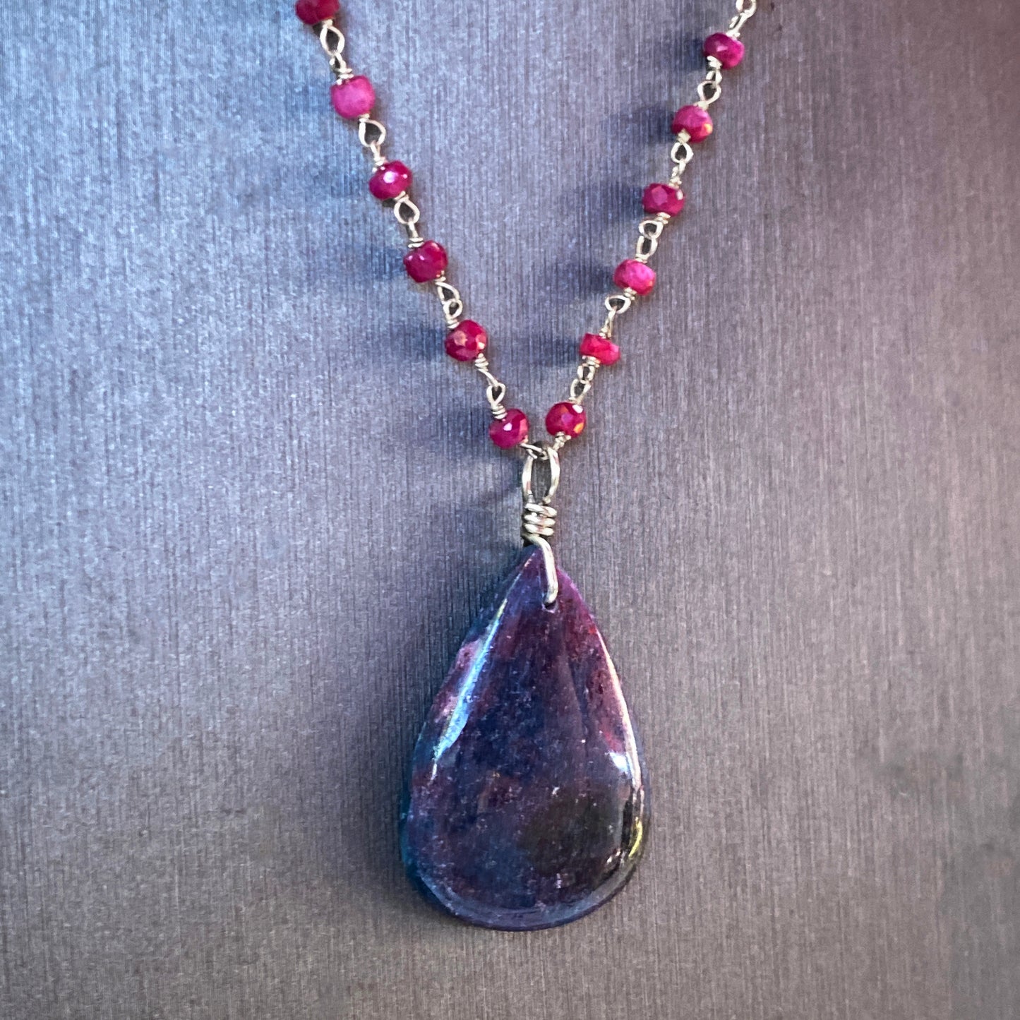 Ruby in Kyanite Pendant silver chain Necklace