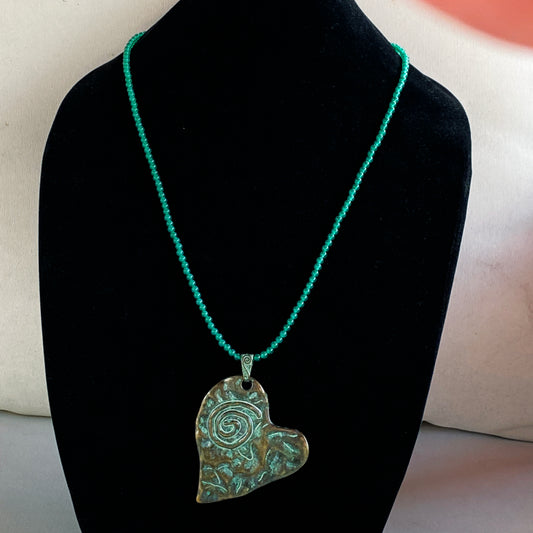 Heart Floating on Green Onyx Necklace