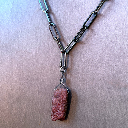 Raw Ruby gemstone Necklace on Black Gold fill Chain