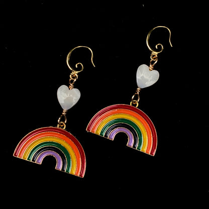 Mother of Pearl Heart and Rainbow Drop earrings